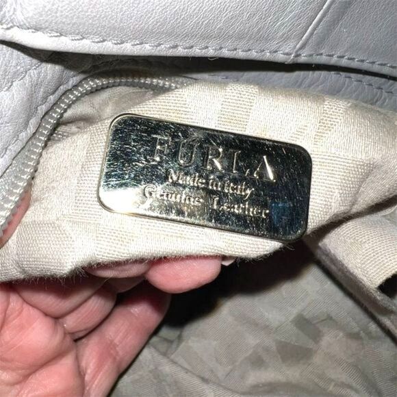 Furla Women's Grey Leather Shoulder Bag with Gold Chain Straps - Picture 12 of 16